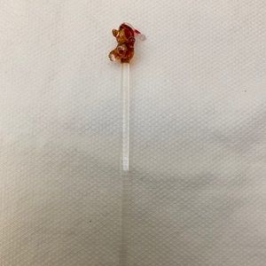 “SANTA BEAR” Princess House Glass Swizzle Stick Stirrer NEW